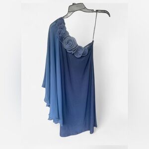 B. Smart Navy One-Shoulder Dress with Floral Accents